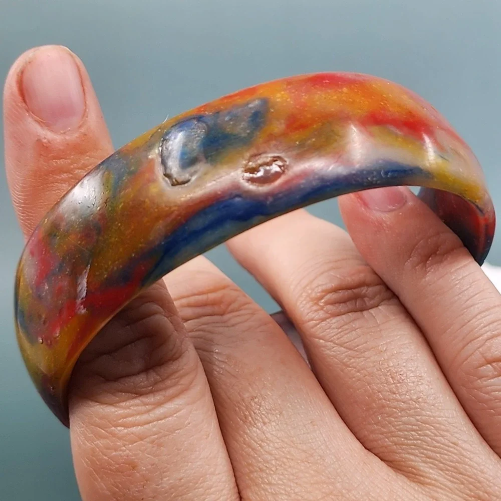 Multicolor Swirl Resin Wide Bangle Bracelet Red Amber Navy Chunky Statement